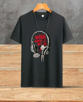 Mozzby Lifestyle Printed Men Round Neck Black T-Shirt