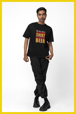 Streetfluencer Printed, Typography Men Round Neck Black T-Shirt