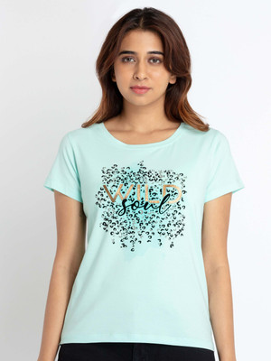 Status Quo Printed, Typography Women Round Neck Green T-Shirt