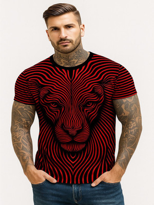 CHANDRASTYLE Animal Print Men Round Neck Maroon T-Shirt