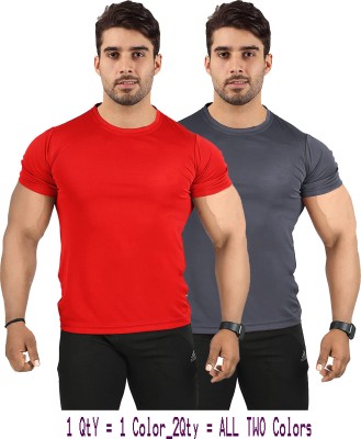 UDI n ADI Solid Men Round Neck Red, Grey T-Shirt