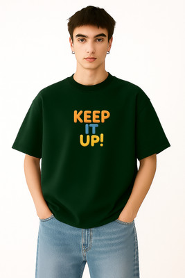 RIVONN Typography Men Crew Neck Dark Green T-Shirt