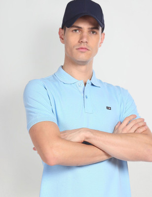 Arrow Sport Solid Men Polo Neck Blue T-Shirt