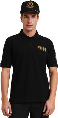NeedleMan Solid Men Polo Neck Black T-Shirt