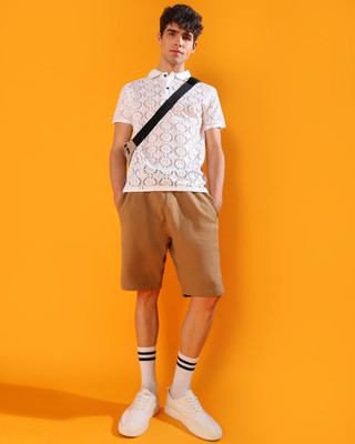 INDICLUB Printed Men Polo Neck White T-Shirt