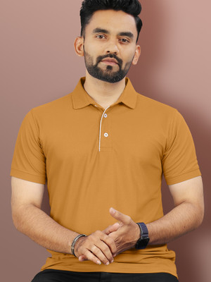 VeBNoR Solid Men Polo Neck Yellow T-Shirt
