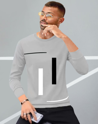 MUFALI Printed Men Round Neck Grey T-Shirt