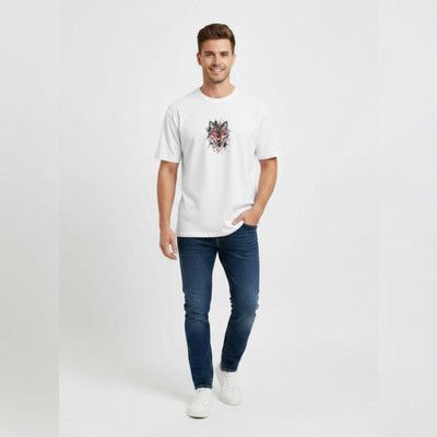 HARSHTARU HUB Animal Print Men Round Neck White T-Shirt
