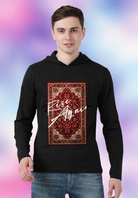FastColors Printed Men Hooded Neck Black T-Shirt