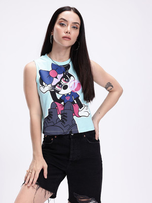 Kook N Keech Disney Printed Women Round Neck Blue T-Shirt