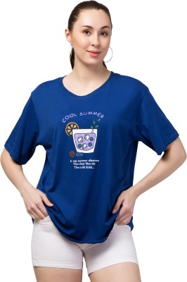 ONR FASHION Printed Women Round Neck Blue T-Shirt