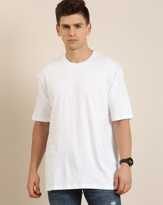 clickwell Solid Men Round Neck White T-Shirt
