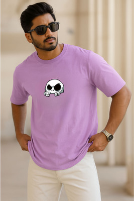 SINNER STREET Printed, Cartoon, Self Design Men Round Neck Purple T-Shirt