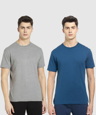 JOCKEY Solid Men Round Neck Grey, Blue T-Shirt