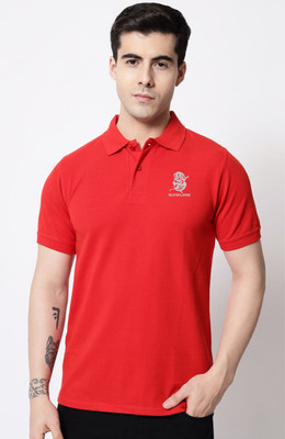 SLOWLORIS Solid Men Polo Neck Red, Gold T-Shirt