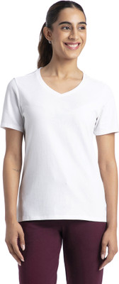 JOCKEY Solid Women V Neck White T-Shirt