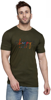 SLOWLORIS Printed Men Round Neck Dark Green T-Shirt