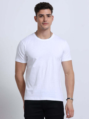 CUBERA Solid Men Round Neck White T-Shirt