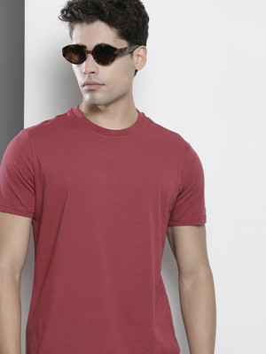 London Crew Solid Men Round Neck Maroon T-Shirt