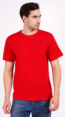 Fusiontees Solid Men Round Neck Red T-Shirt
