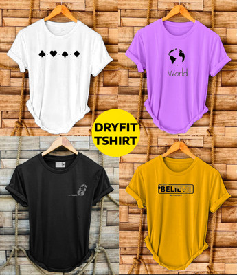 FASHLOOK Printed Men Round Neck Multicolor T-Shirt