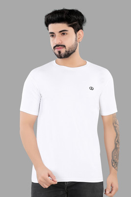Aikaa Solid Men Round Neck White T-Shirt