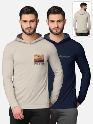 Bullmer Graphic Print Men Hooded Neck Beige, Blue T-Shirt