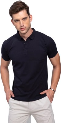TeesTheDay Solid Men Polo Neck Navy Blue T-Shirt