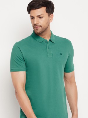 98 Degree North Solid Men Polo Neck Green T-Shirt