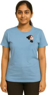 purycot Printed Women Round Neck Light Blue T-Shirt
