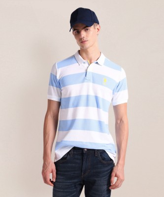 U.S. POLO ASSN. Striped Men Polo Neck Blue T-Shirt