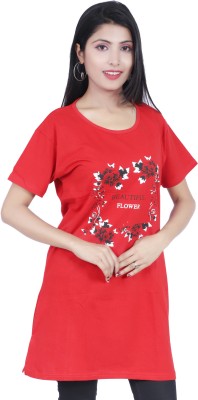 NG Store Printed Women Round Neck Red T-Shirt