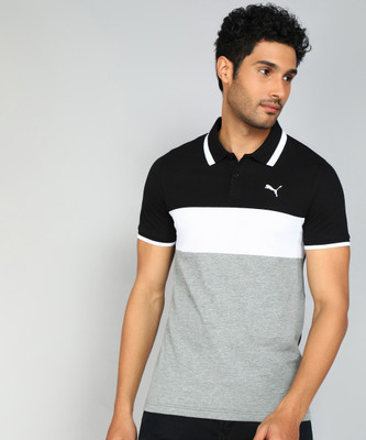 PUMA Colorblock Men Polo Neck Black T-Shirt