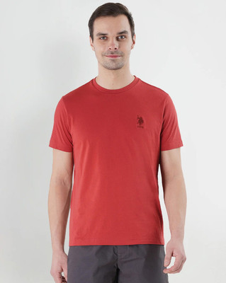 U.S. POLO ASSN. Solid Men Round Neck Orange T-Shirt