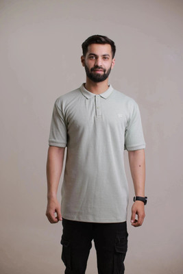 TREADMEN Solid Men Polo Neck Grey T-Shirt