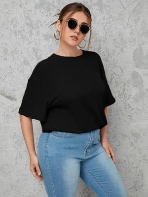 IMSA MODA Solid Women Round Neck Black T-Shirt