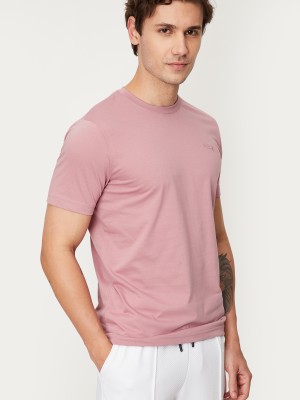 MAX Solid Men Round Neck Pink T-Shirt