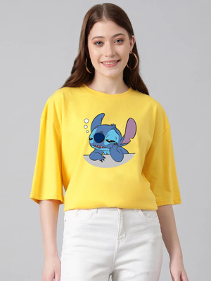 Comic Street Printed, Graphic Print Women Round Neck Yellow T-Shirt
