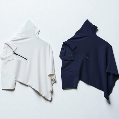 GIBBONTE Solid Men Zip Neck White, Navy Blue T-Shirt