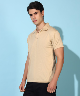 METRONAUT Self Design Men Polo Neck Beige T-Shirt
