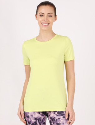 JOCKEY Solid Women Round Neck Light Green T-Shirt