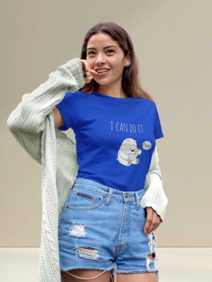 Clori Solid Women Round Neck Blue T-Shirt