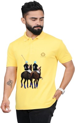 TAJNAN Printed Men Polo Neck Yellow T-Shirt