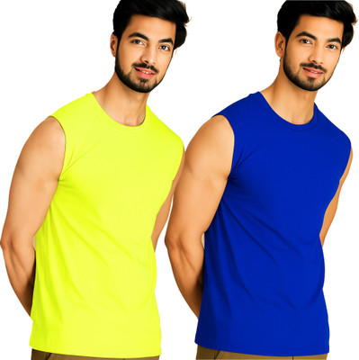 Jangoboy Solid Men Round Neck Green, Dark Blue T-Shirt