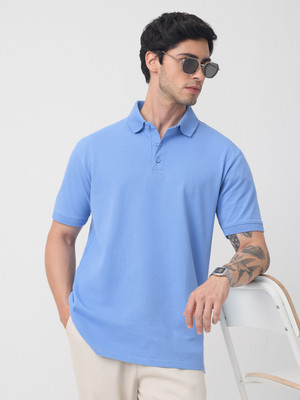 The Souled Store Solid Men Polo Neck Blue T-Shirt