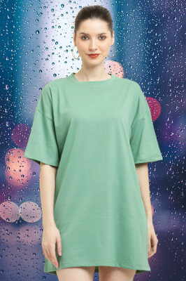 elegance redefined Solid Women Round Neck Green T-Shirt