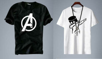 stylesmyth Printed Men Round Neck Black, White T-Shirt