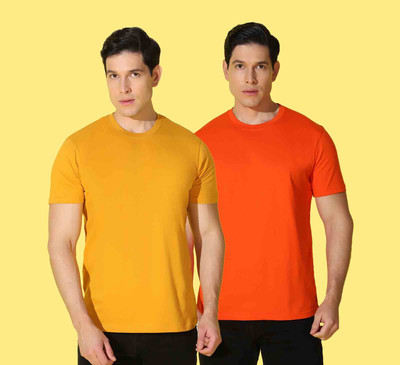 WOOSTRO Solid Men Round Neck Yellow, Orange T-Shirt