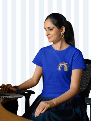 PD CLORI Solid Women Round Neck Blue T-Shirt