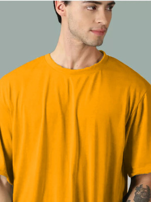 etsun Solid Men Round Neck Yellow T-Shirt